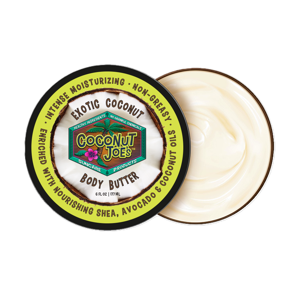 Exotic Coconut Body Butter from Coconut Joe's – Intense Moisturizing with Shea, Avocado & Coconut Oil, All-Natural & Organic, Non-Greasy Formula, 6oz Jar