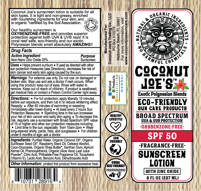 Coconut Joe’s SPF 50 Mineral Sunscreen – Unscented, Reef Safe, 8oz
