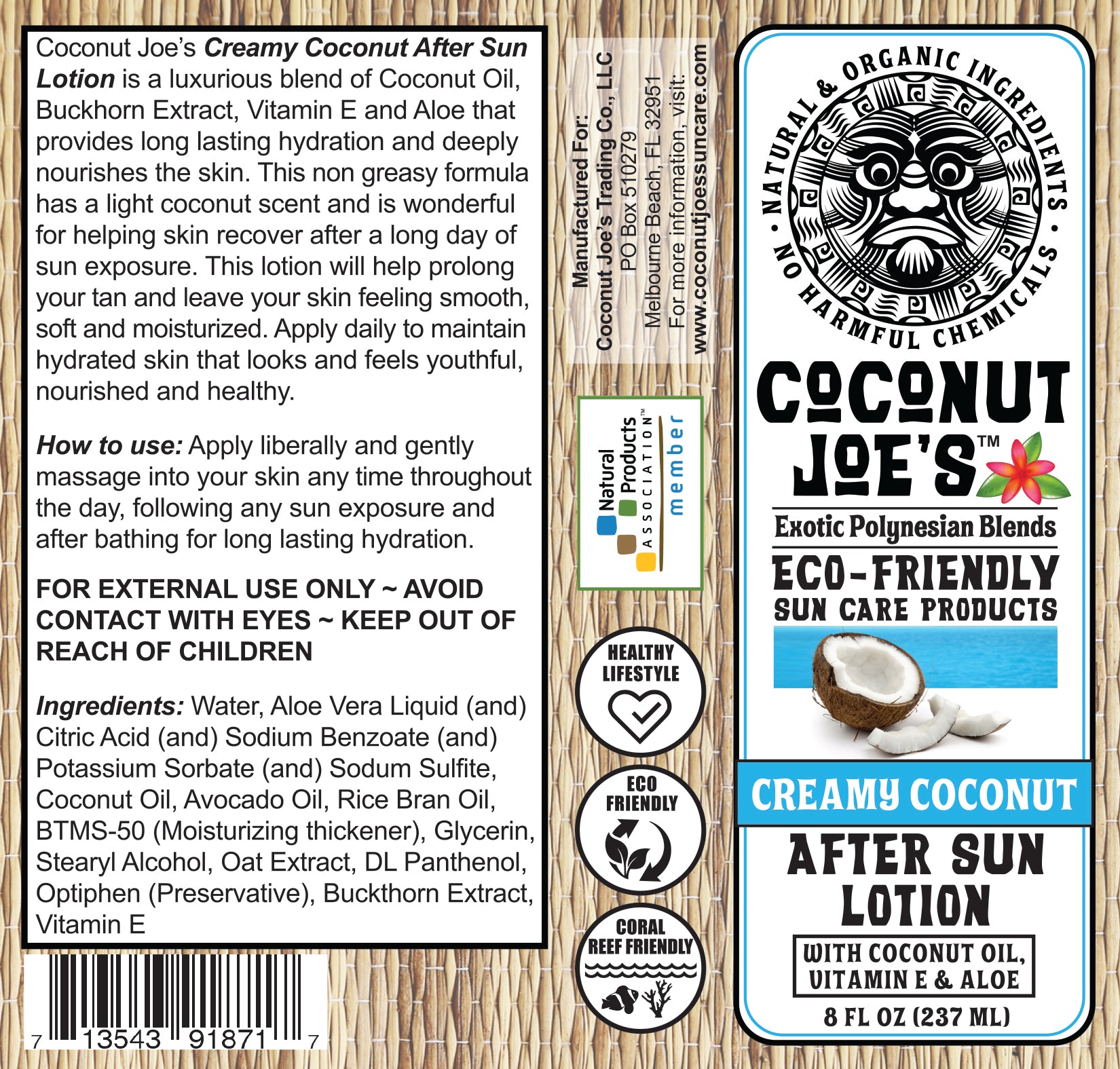 Coconut Joe's Creamy Coconut Aftersun Lotion 8oz. – #1 Coconut Scent, Deeply Moisturizing with Coconut Oil, Aloe, and Vitamin E