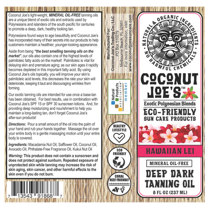 Coconut Joe's Hawaiian Lei Tanning oil label