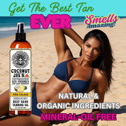 girl on beach, Coconut Joe's Pina Colada Tanning Oil, Get the best tan ever, all-natural ingredients